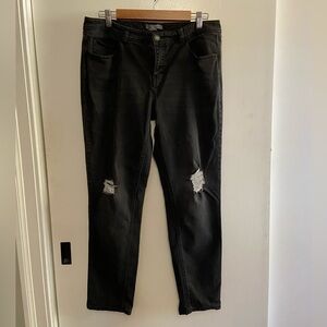 Lisa Rinna Collection Black Ripped Slim Leg Jeans